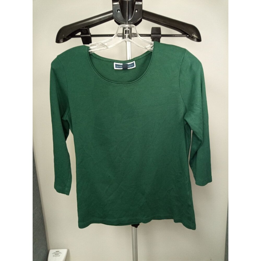 Karen Scott Women's Green Basic 3/4 Sleeved T-Shirt Size Petite Small